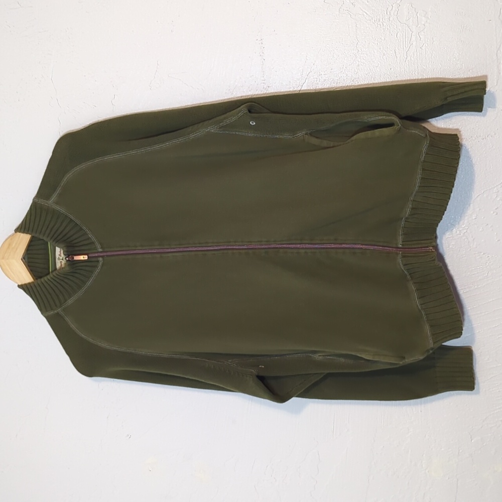 Tommy Bahama Green Cotton Zip Up Sweatshirt Casual Outdoors Hiking Basic Neutral